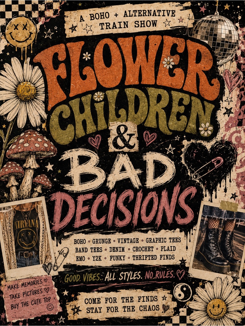 Flower Children & Bad Decisions Train Show - Coming Soon - Boho Grunge Whimsical